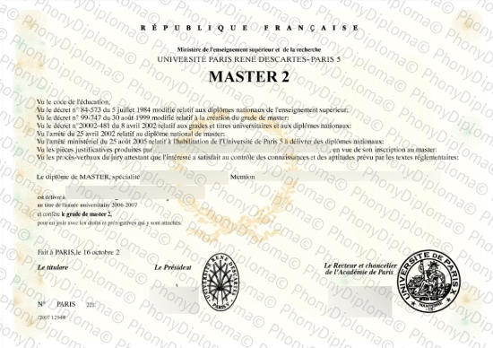 France Universite Paris 5 Rene Descartes Fake Diploma From Phonydiploma